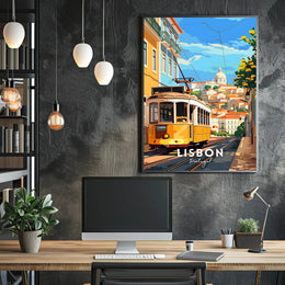 Lisbon Yellow Tram Cityscape Travel Poster