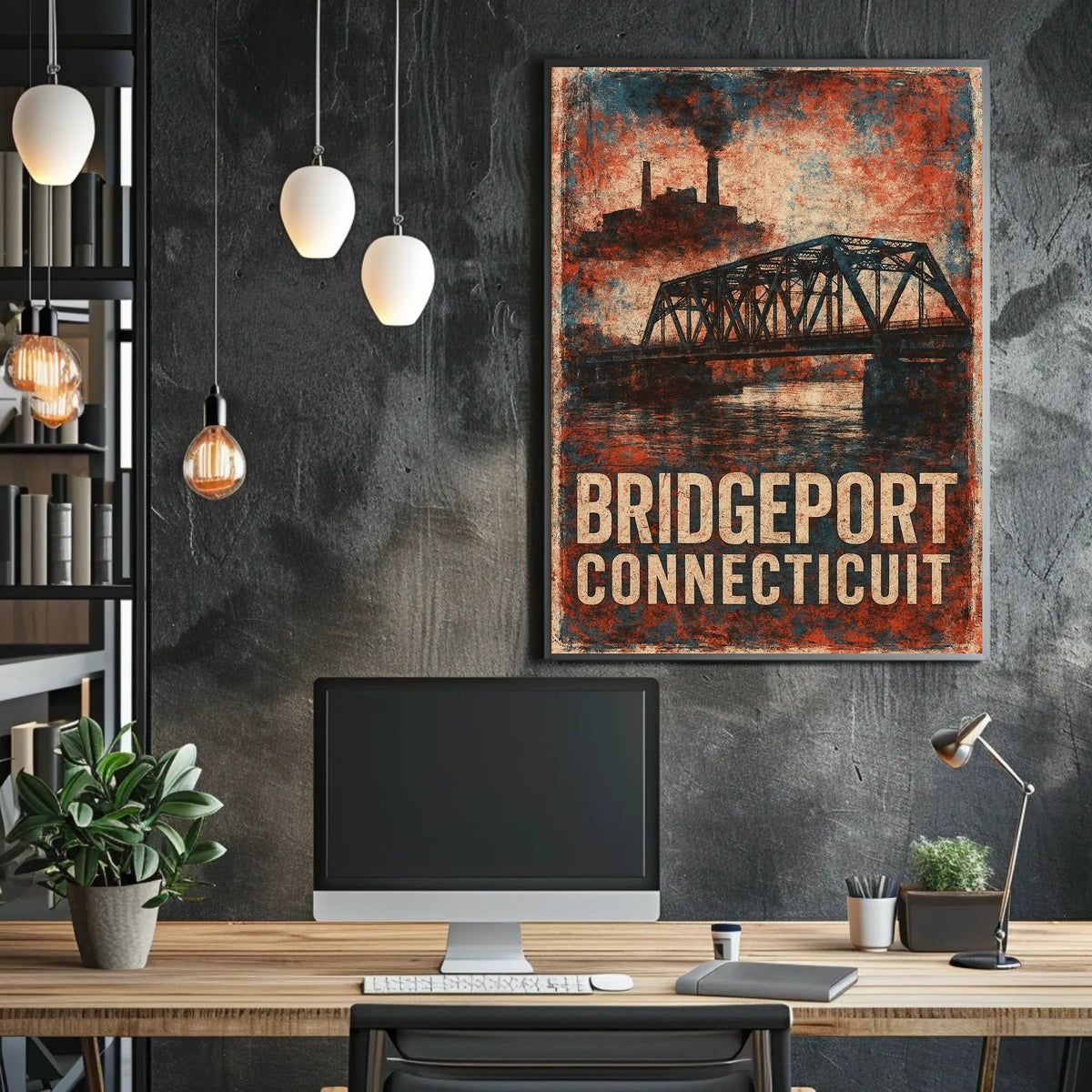 Bridgeport Skyline Connecticut Harbor View Urban Cityscape Photography Realism Coastal Timeless Heritage Poster