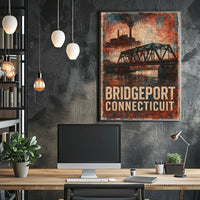 Bridgeport Skyline Connecticut Harbor View Urban Cityscape Photography Realism Coastal Timeless Heritage Poster