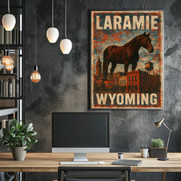 Laramie Horse Vintage City Western Heritage Cultural American West Rustic Skyline Poster