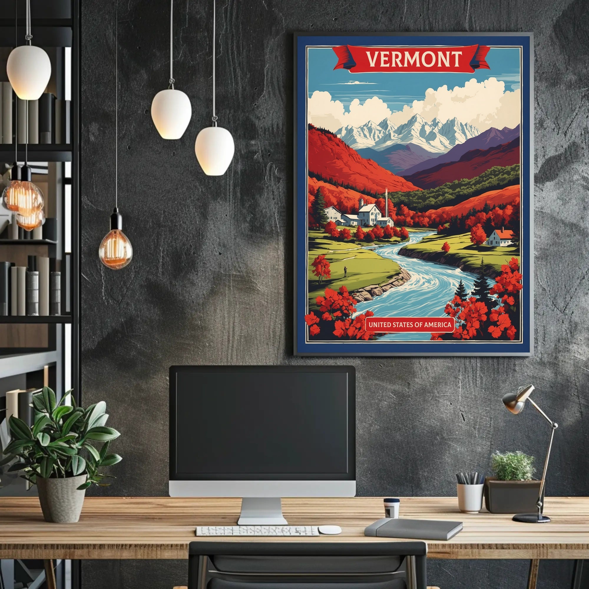 Vermont Countryside Autumn Scene Vintage Travel Poster