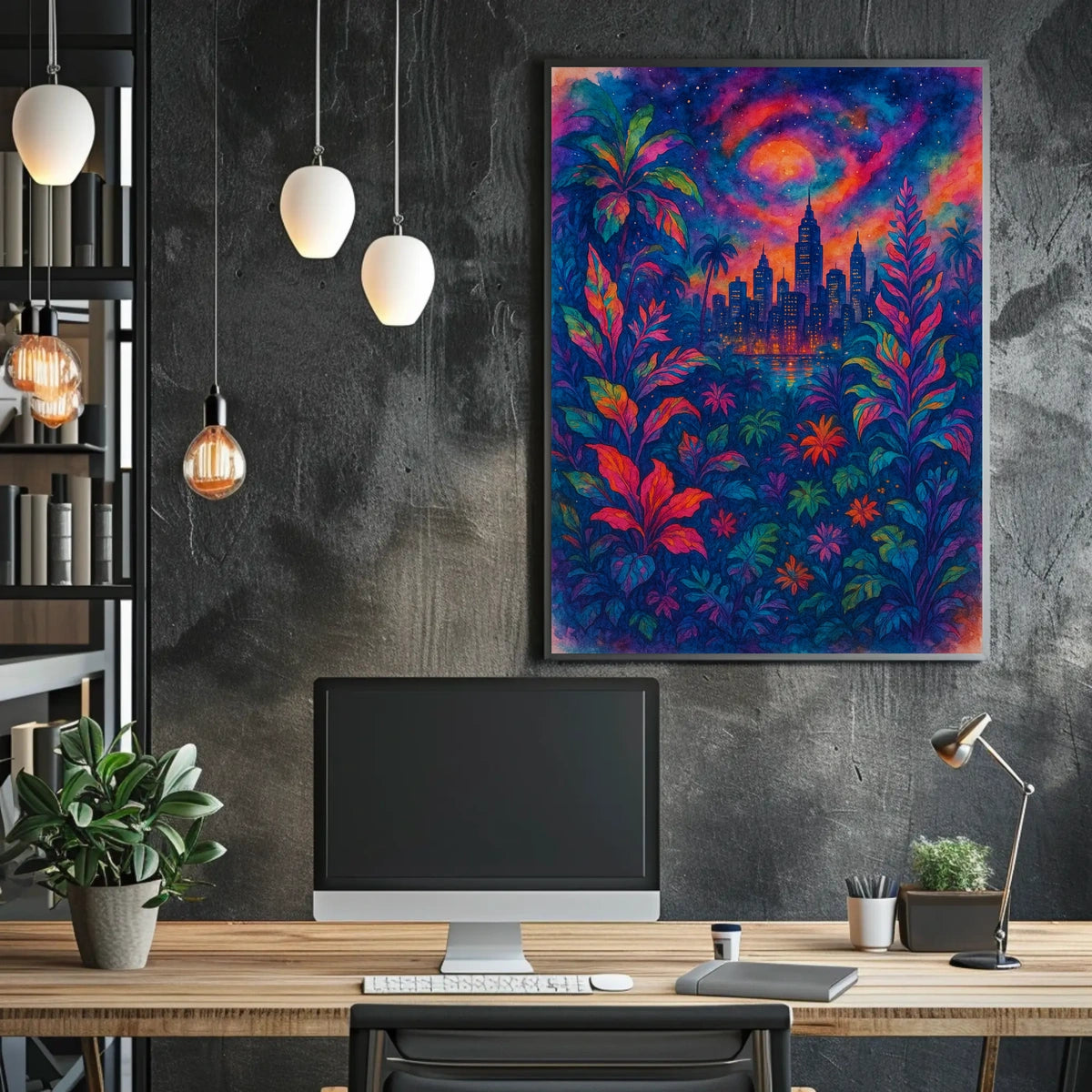 Cityscape In Vibrant Jungle Poster