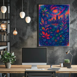 Cityscape In Vibrant Jungle Poster