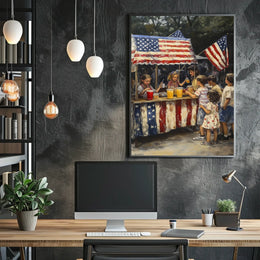 Whimsical American Flag Lemonade Stand Scene Poster