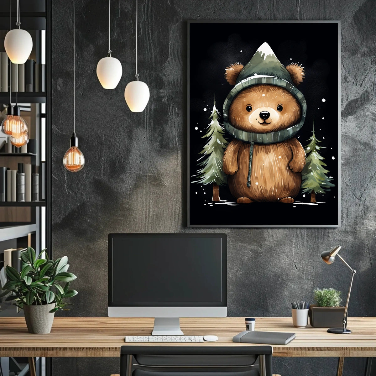 Whimsical Bear in Mountain Hood Cartoon Poster