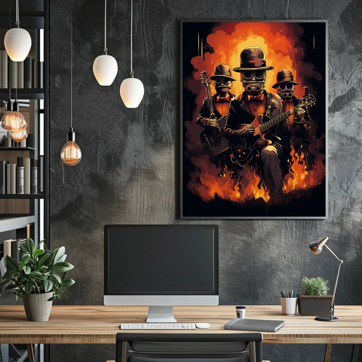 Inferno Groove Fiery Cyberpunk Trio Music Poster