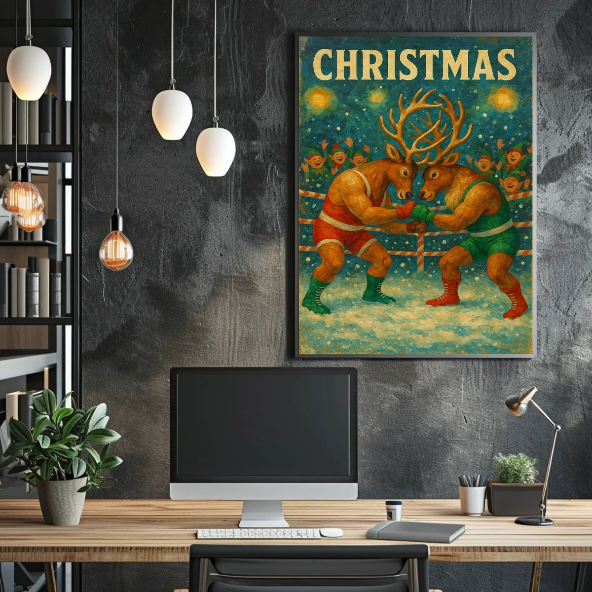 Festive Boxing Reindeer Christmas Whimsical Animal Poster