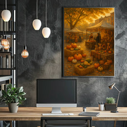 Autumn Market Scene Impressionism Vintage Cozy Poster