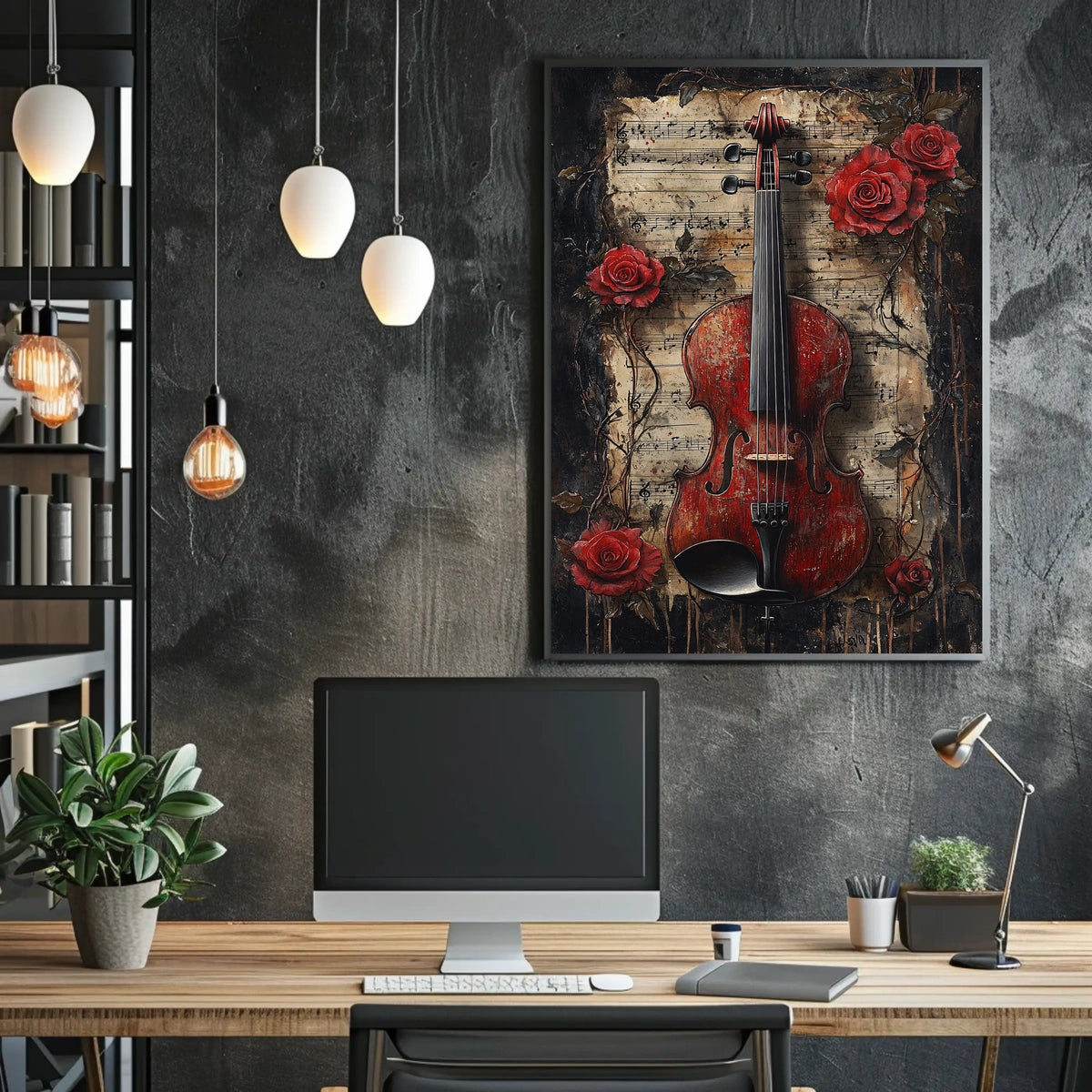 Vintage Violin with Roses Artistic Art Poster