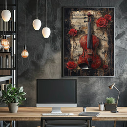 Vintage Violin with Roses Artistic Art Poster