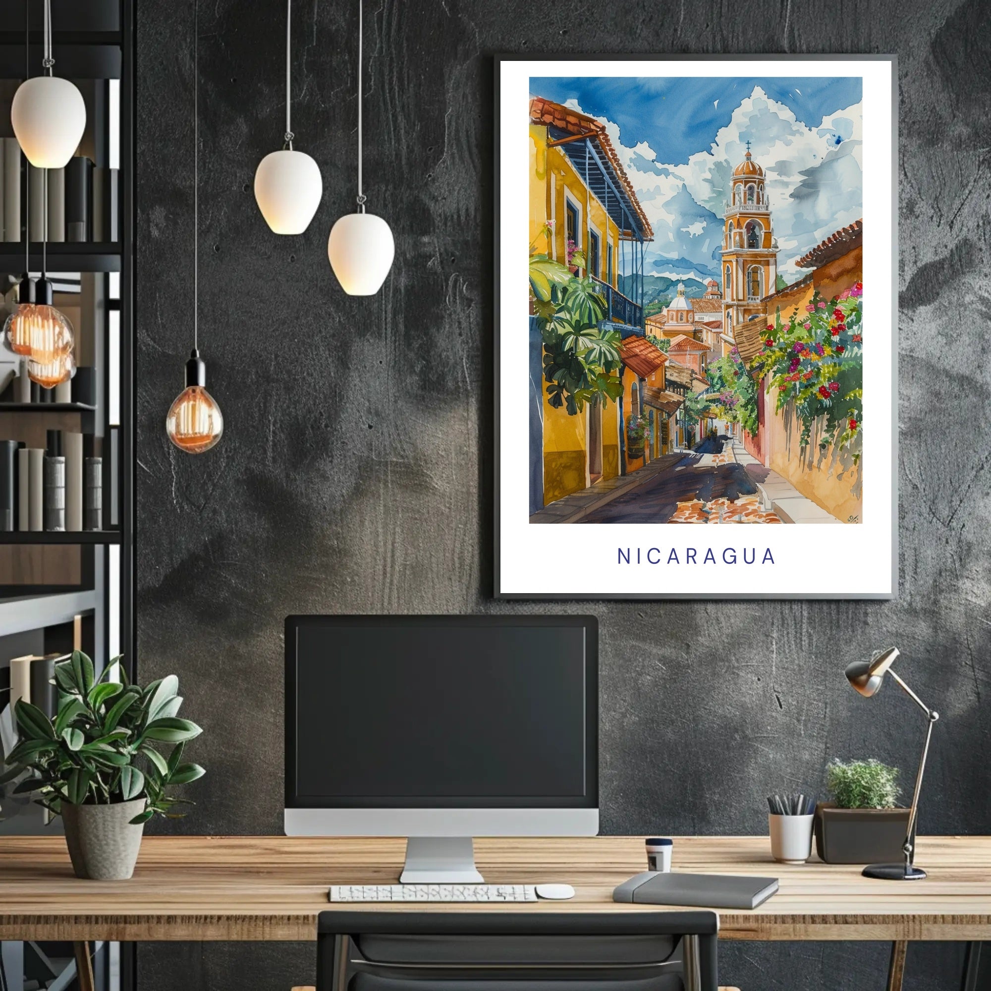 Nicaragua Street Scene Modern Artwork Cultural or Heritage Poster PosterGoat