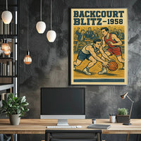 Backcourt Blitz 1958 Vintage Sports Poster
