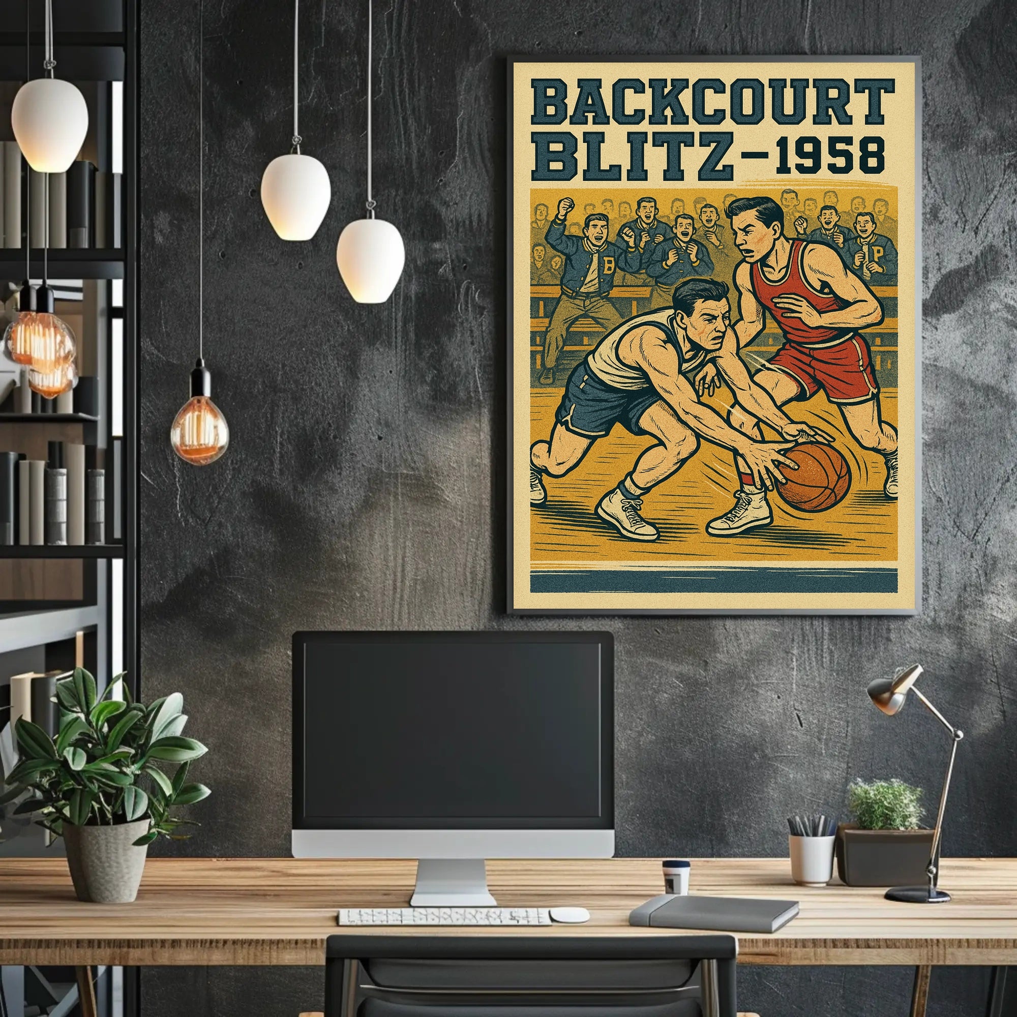 Backcourt Blitz 1958 Vintage Sports Poster