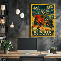 Whimsical Reindeer Ice Hockey Vintage Sports Poster
