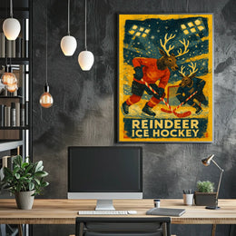 Whimsical Reindeer Ice Hockey Vintage Sports Poster