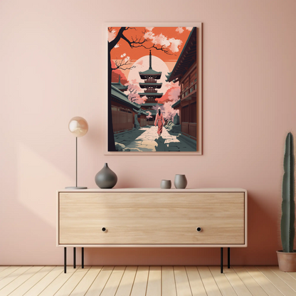 Kyoto Pagoda Sunset Walk Through Temple Travel Poster