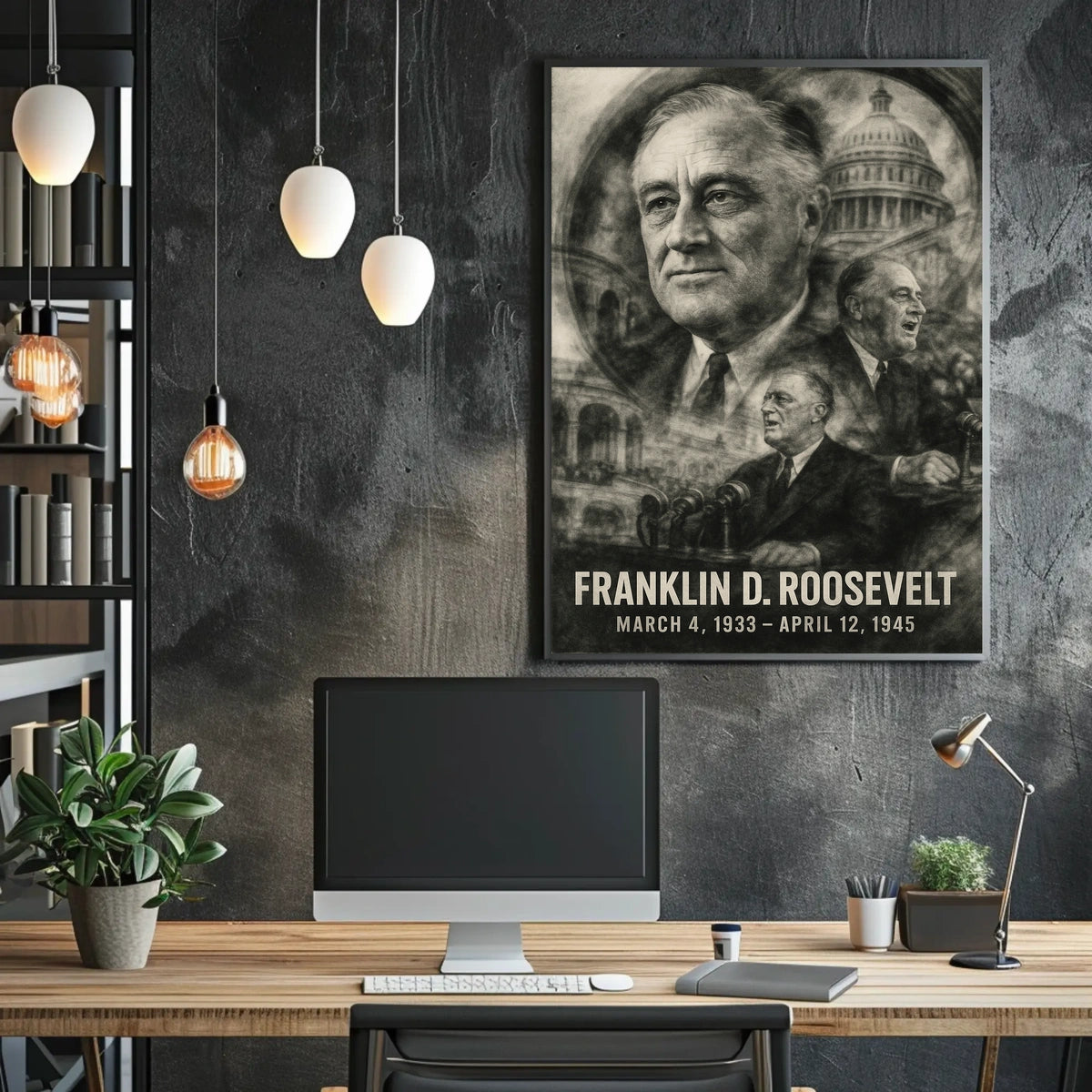 Franklin D. Roosevelt 32nd President of the United States Double Exposure Poster