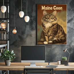 Maine Coon Cat Studio Portrait Realistic Photography Poster
