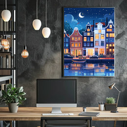 Enchanting European Nightscape: Whimsical Canal Poster