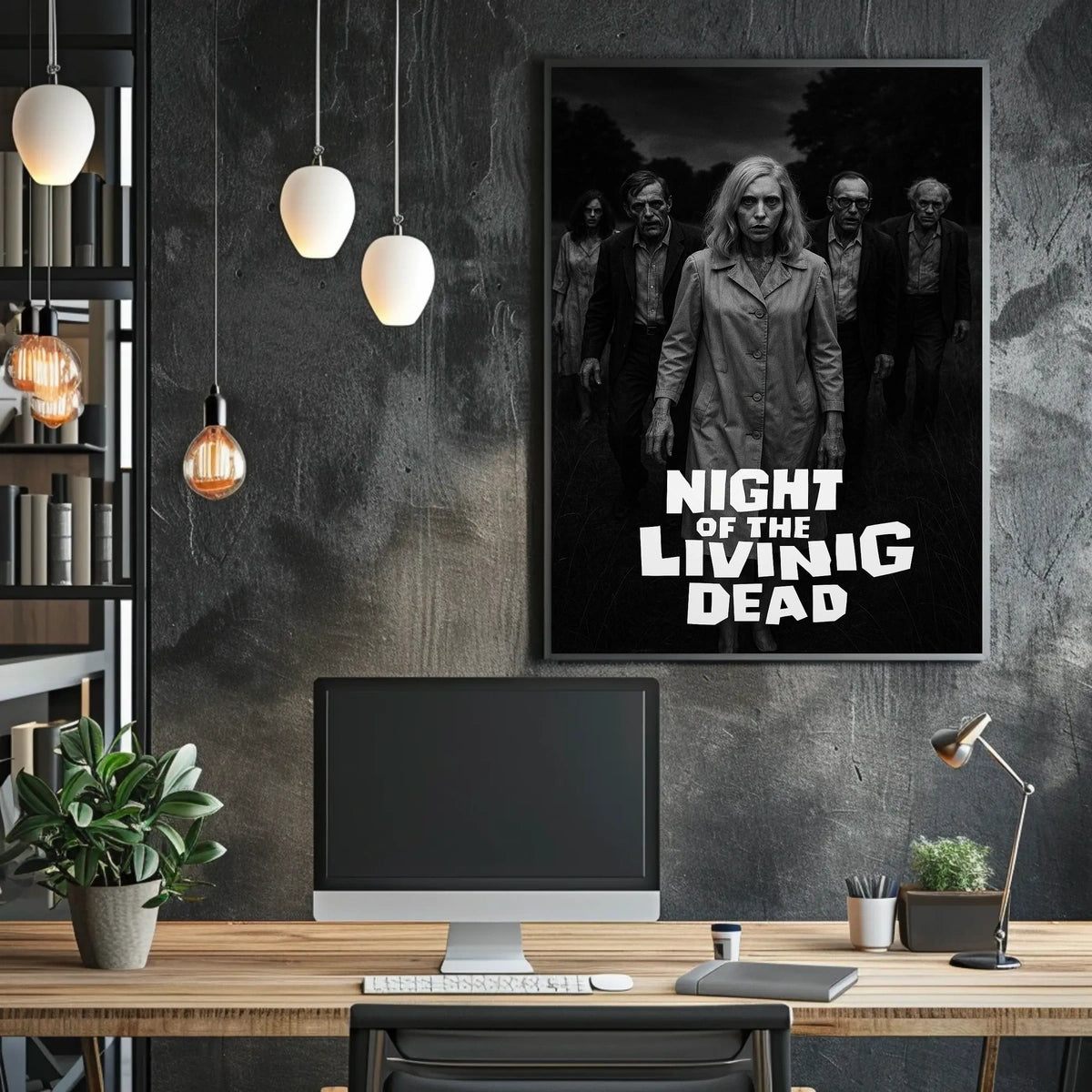 Classic Horror Zombies Vintage Black White Cinematic Gothic Mid Century Dark Poster