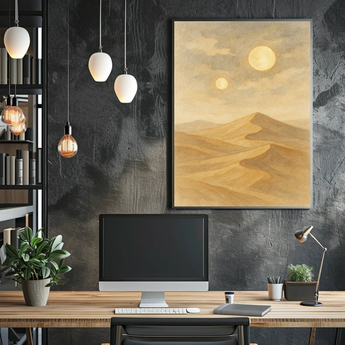 Twin Suns Over Desert Landscape Poster