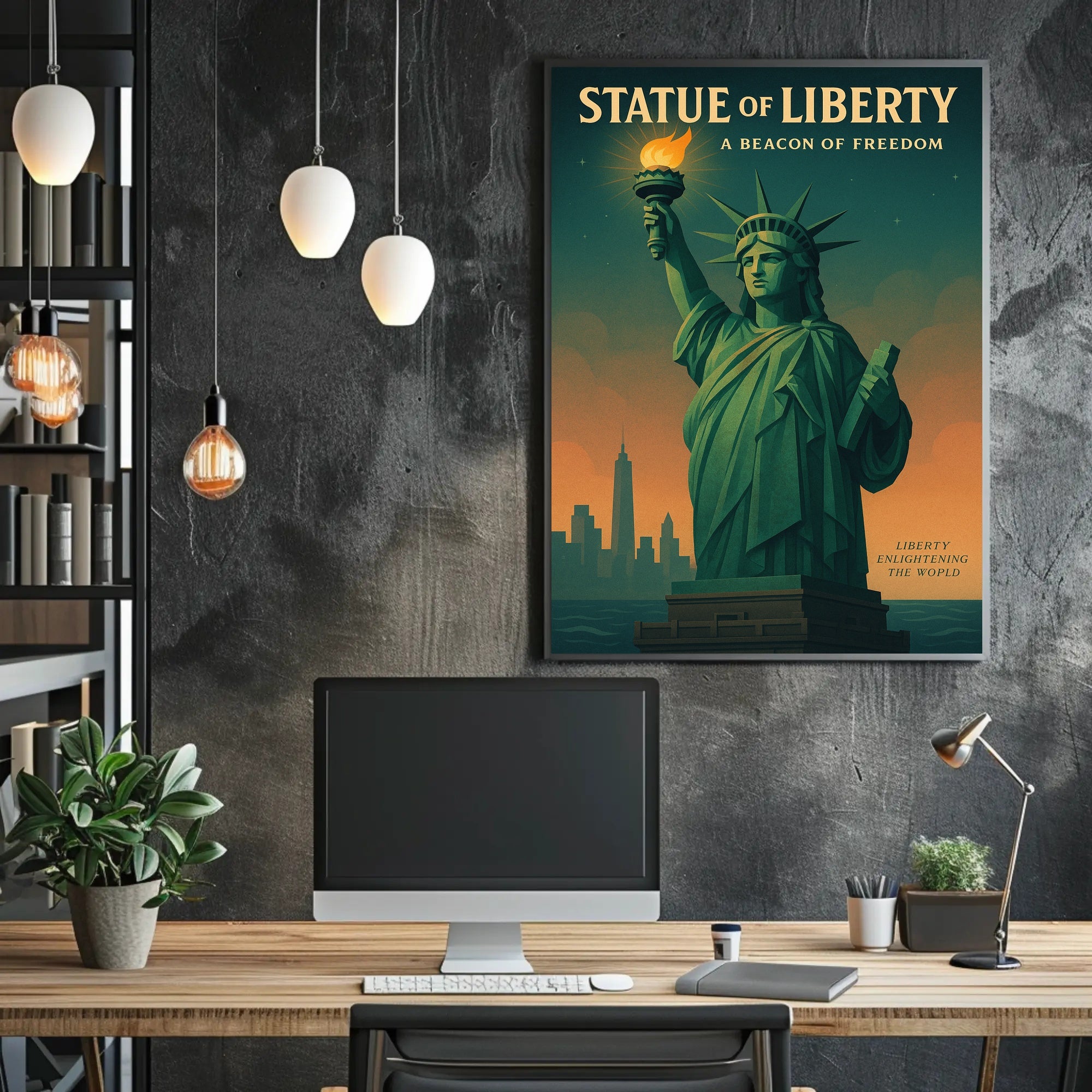 Statue of Liberty Sunset Urban or Cityscape Poster