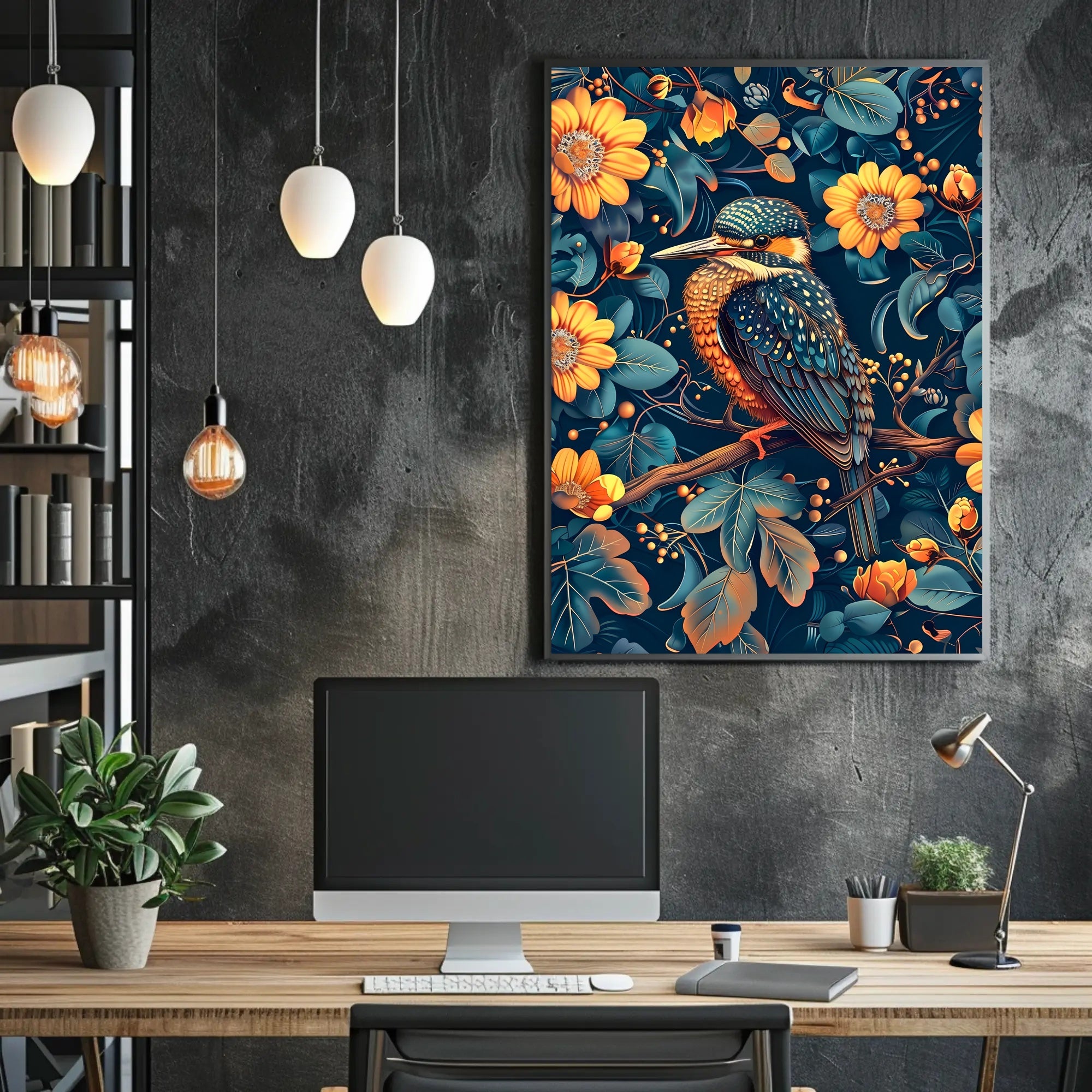 Vibrant Kingfisher Floral Paradise Poster
