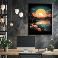 Tranquil Sunset Over Floral Landscape Poster