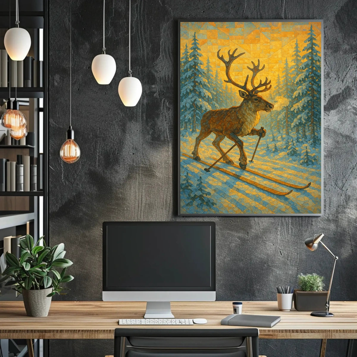 Skiing Reindeer Adventure Poster