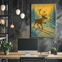 Skiing Reindeer Adventure Poster