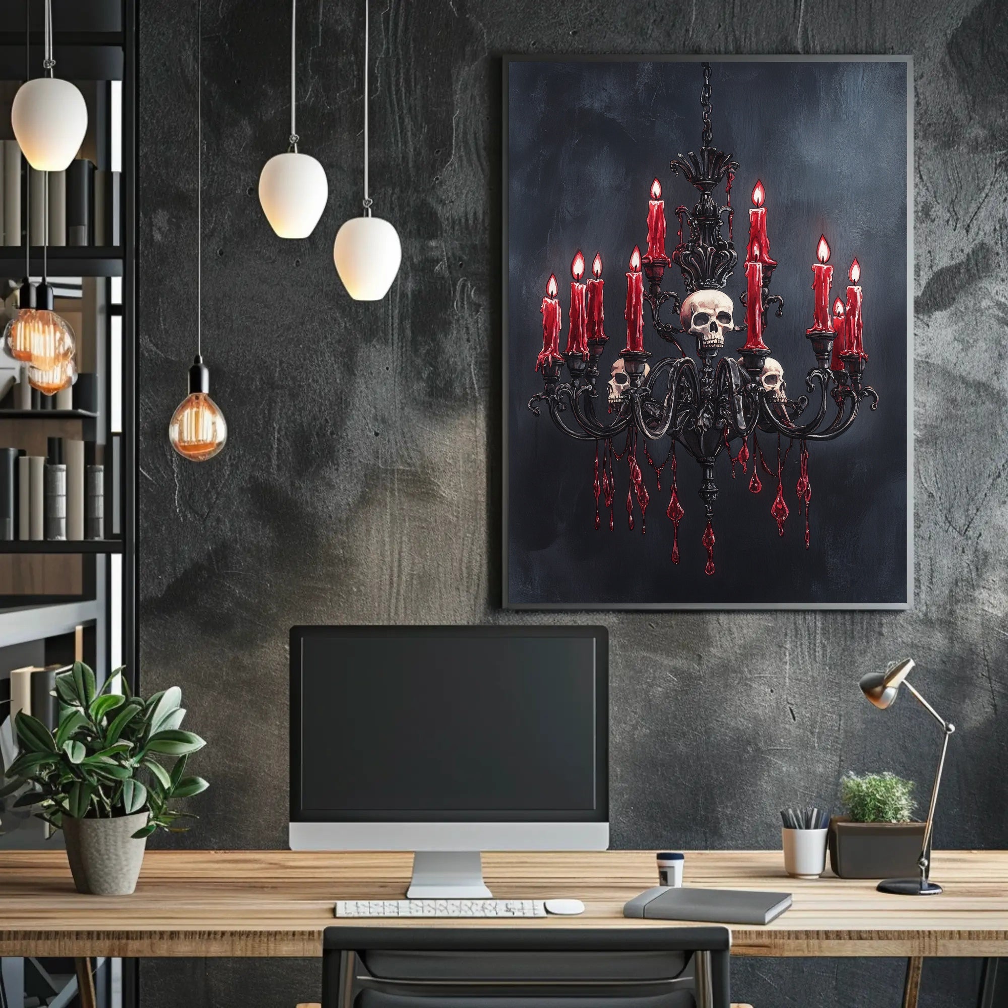 Gothic Chandelier With Skulls Poster