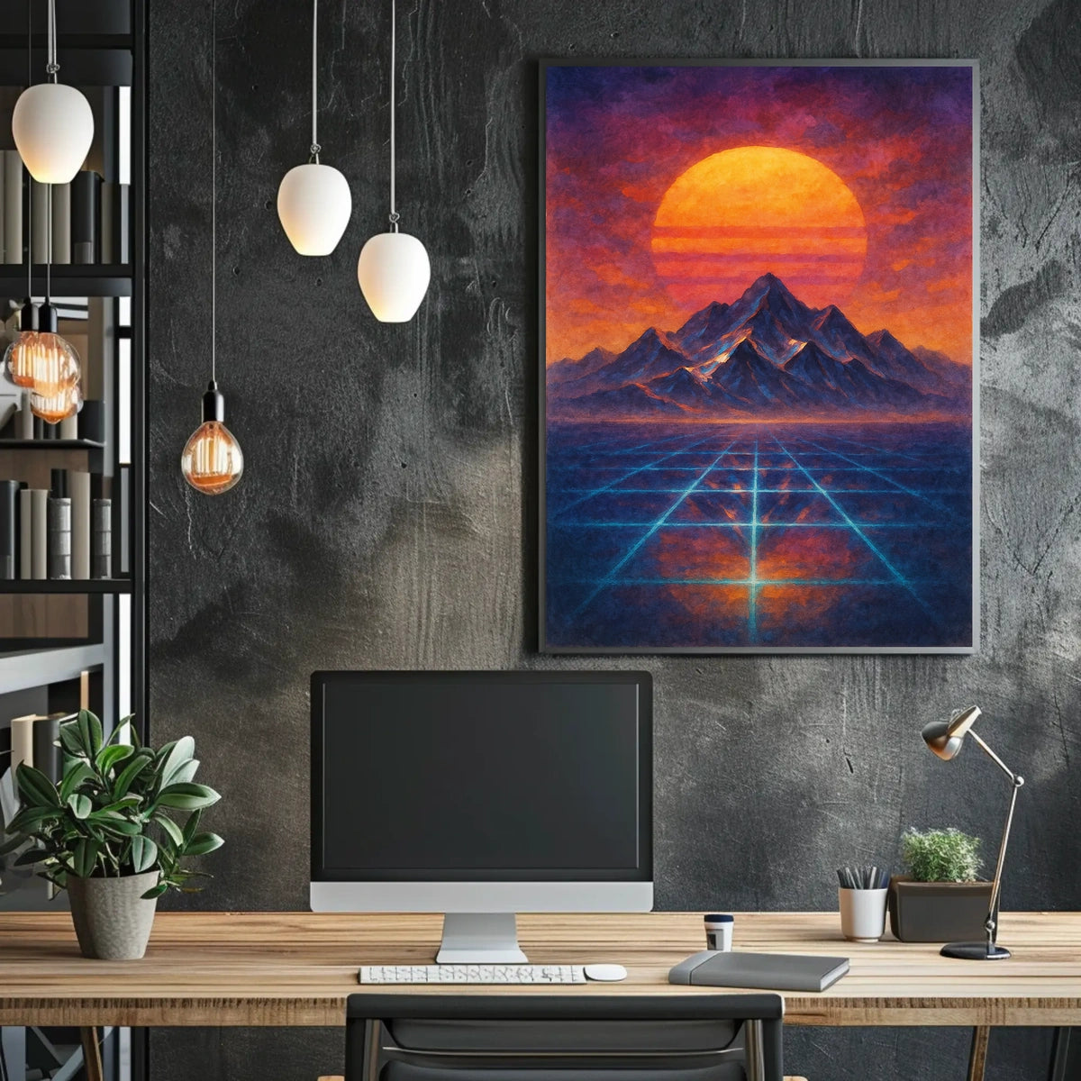 Surreal Landscape with Orange Sun: Abstract or Artistic Poster