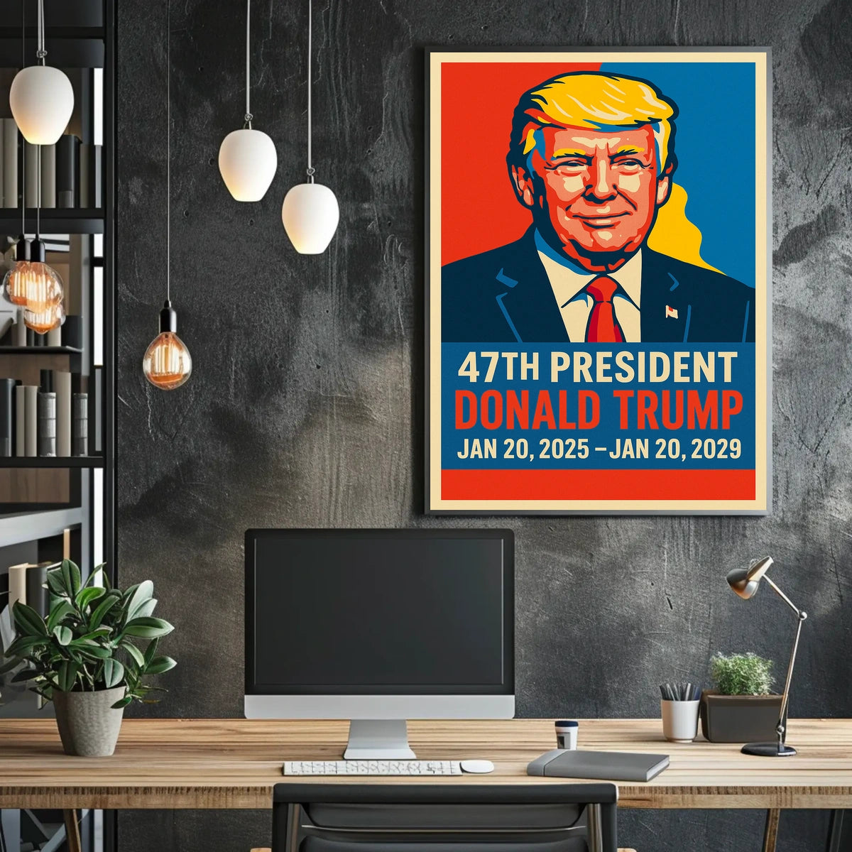 Trump Visionary Leadership Pop Art Portrait Bold Patriotic Wall Decor Collectible Statement Modern Vivid Display Poster