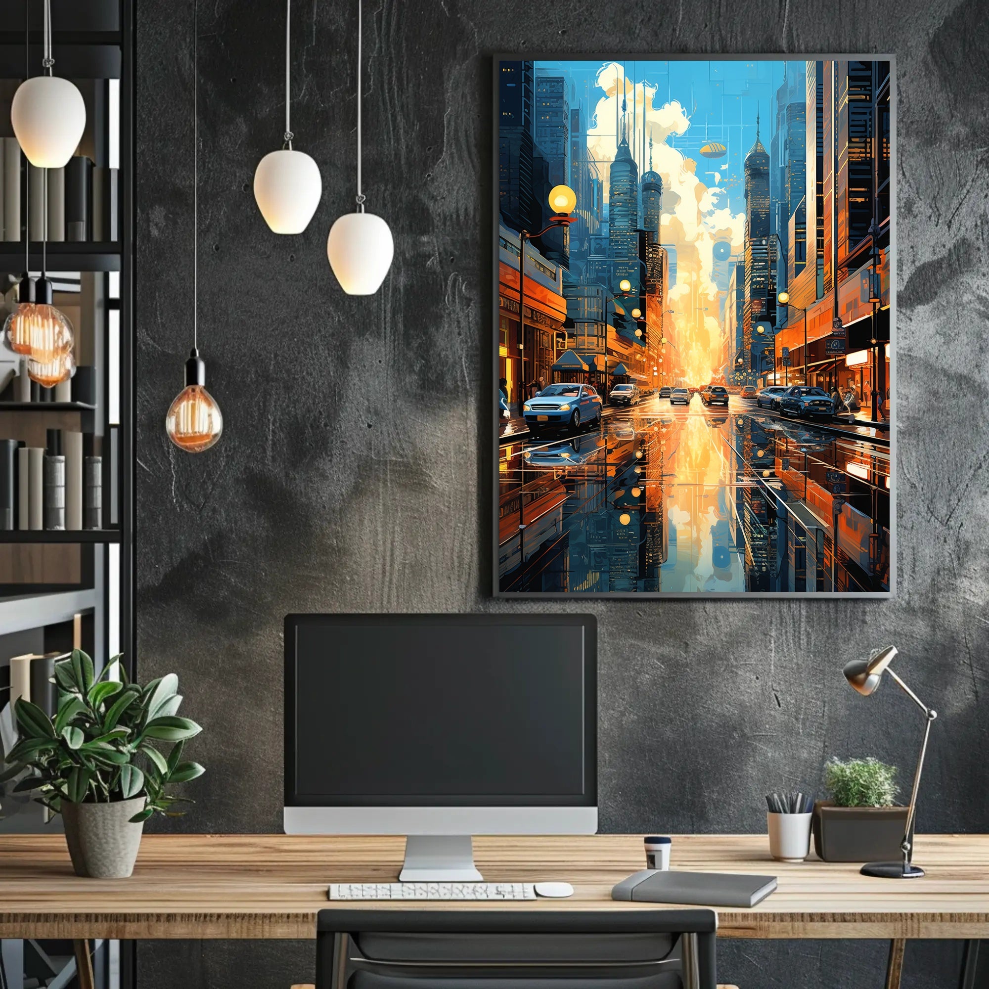 Futuristic Cityscape with Floating Vehicles Sci-Fi Poster