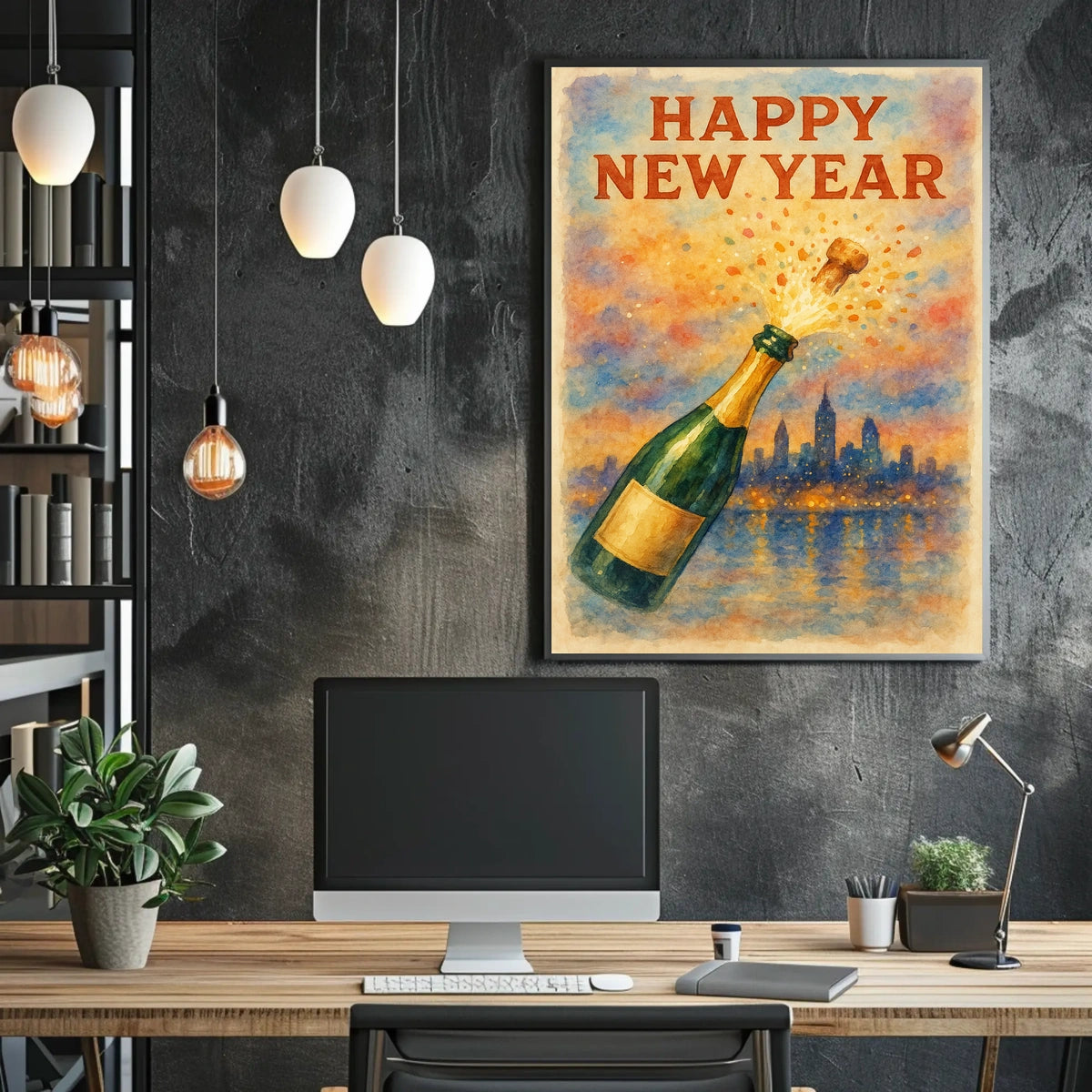 Happy New Year Celebration Urban Cityscape Poster