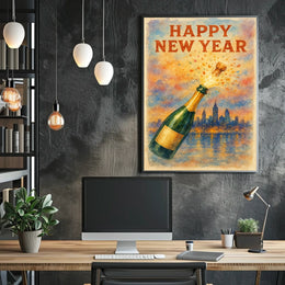 Happy New Year Celebration Urban Cityscape Poster