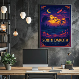 Mount Rushmore Night Poster Vintage South Dakota