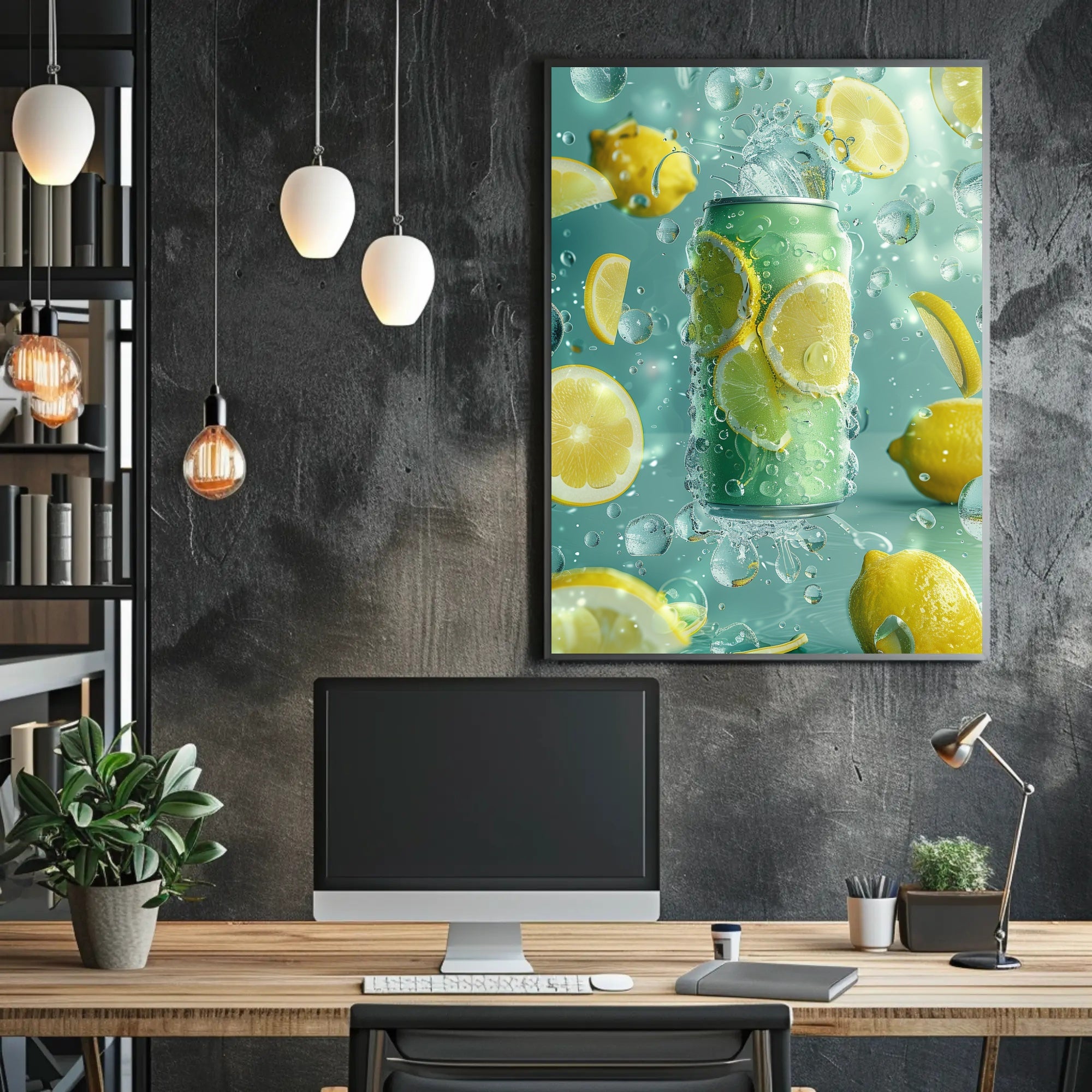 Refreshing Lemon Beverage Scene in Artistic Poster PosterGoat