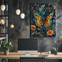 Vibrant Butterfly and Flowers Illustrated Animal Poster