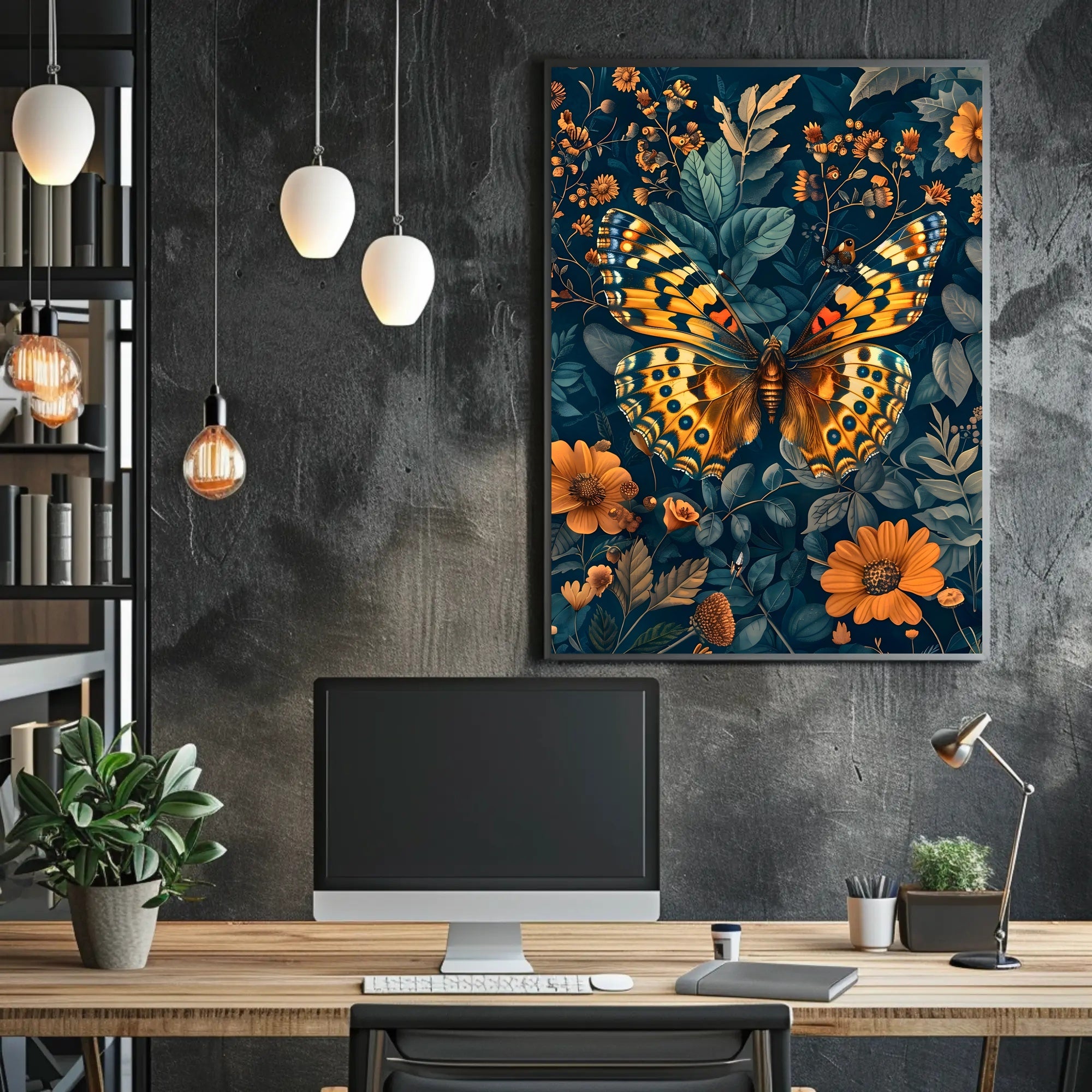 Vibrant Butterfly and Flowers Illustrated Animal Poster