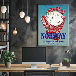 Vintage Norway Travel Poster with Nordic Skiing Adventure PosterGoat