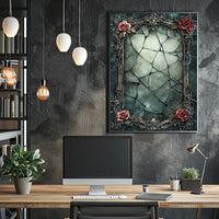 Ornate Gothic Floral Art Print with Roses and Cracked Frame Poster