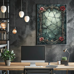 Ornate Gothic Floral Art Print with Roses and Cracked Frame Poster