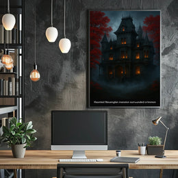 Haunted Victorian Mansion Gothic Art Photorealistic Vintage Collectors Dark Atmosphere New England Backdrop Poster
