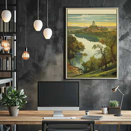 Scenic Riverside Illustration Poster