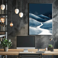 Winter Night Serenity: Minimalist Landscape Art Poster