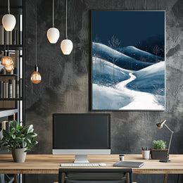 Winter Night Serenity: Minimalist Landscape Art Poster
