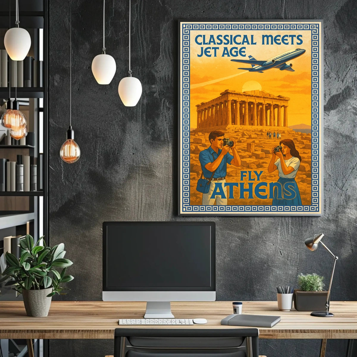 Vintage Athens Travel Poster: Parthenon and Jet Plane