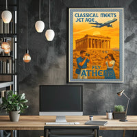 Vintage Athens Travel Poster: Parthenon and Jet Plane