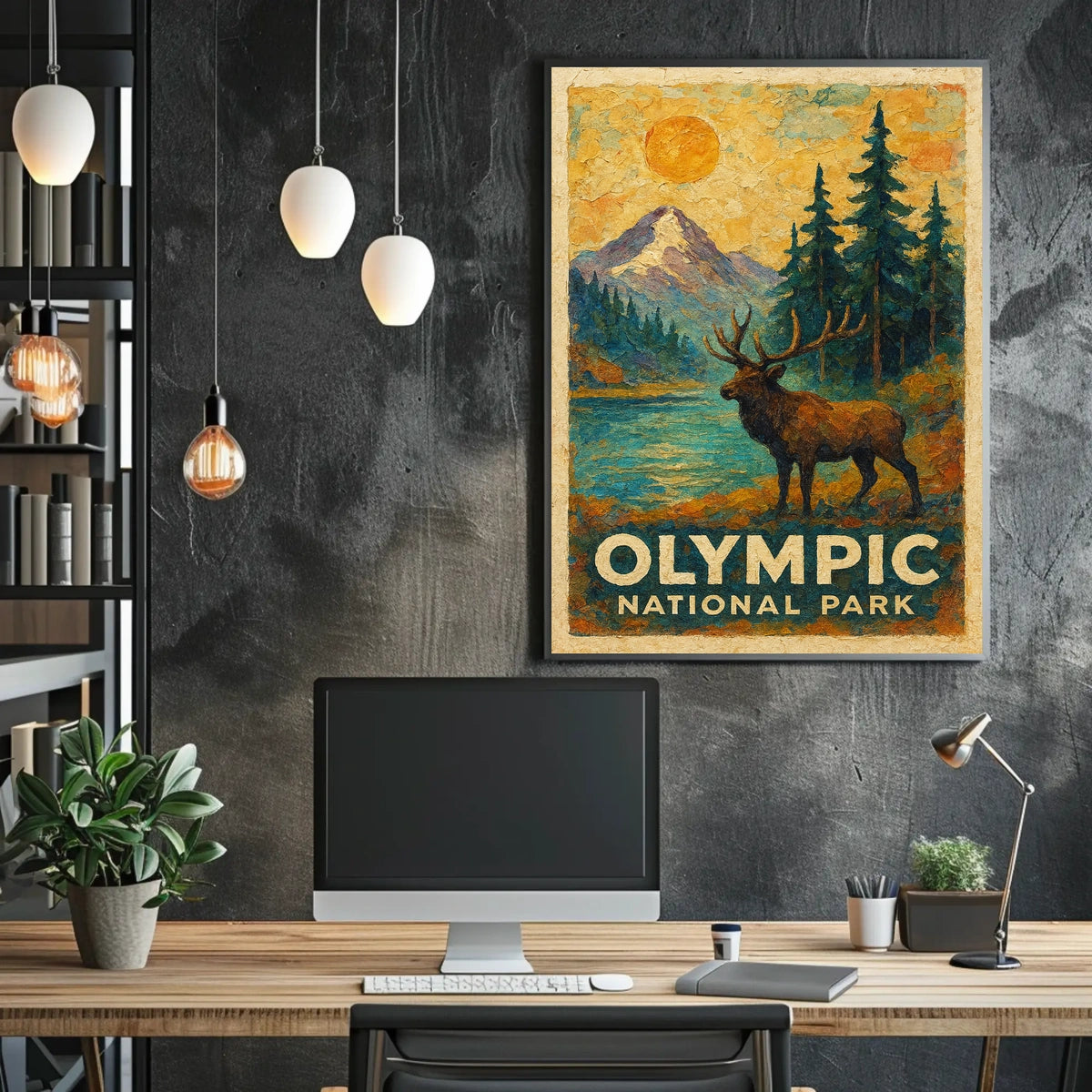 Olympic National Park Scenic Landscape Print Vintage Travel Decor Pacific Northwest Poster